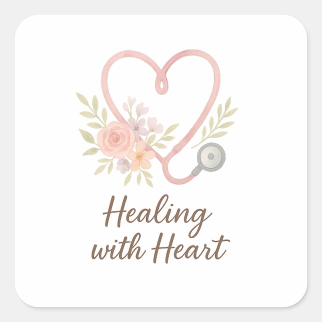 Pegatina Cuadrada Healing with Heart (Anverso)