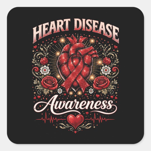 Pegatina Cuadrada Heart Disease Awareness (Anverso)