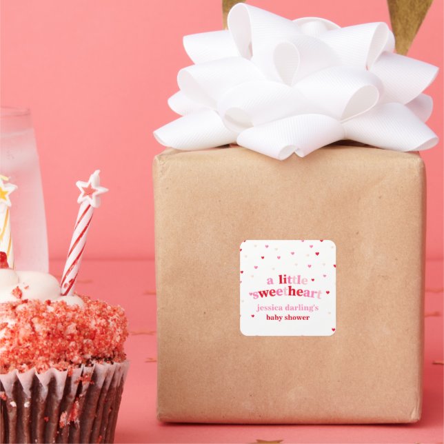 Pegatina Cuadrada Heart Valentine Theme Baby Shower (Fiesta)