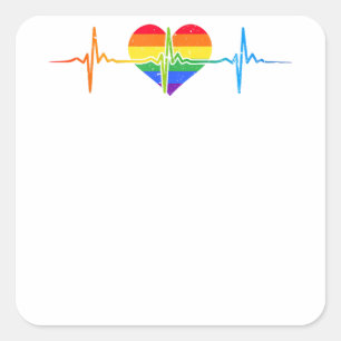 Pegatina Cuadrada Heartbeat Gay LGBTQ Heartbeat Lovely Orgullo Lesbi