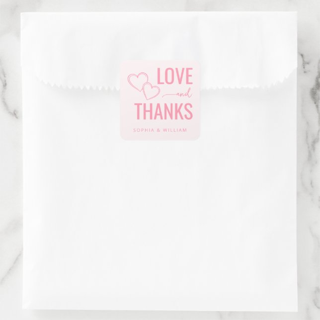 Pegatina Cuadrada Heartfelt Pink Love Thanks (Bolso)