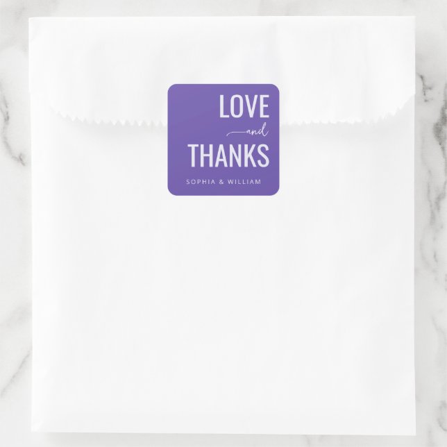 Pegatina Cuadrada Heartfelt Purple Modern Love and Thanks Sticker (Bolso)