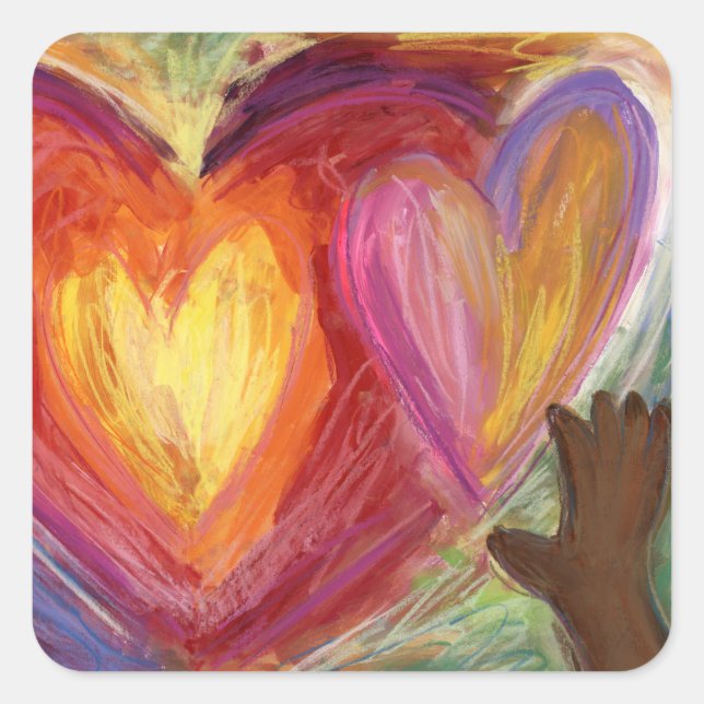 Pegatina Cuadrada Hearts & Hands Love Diversity Art Decal Stickers (Anverso)