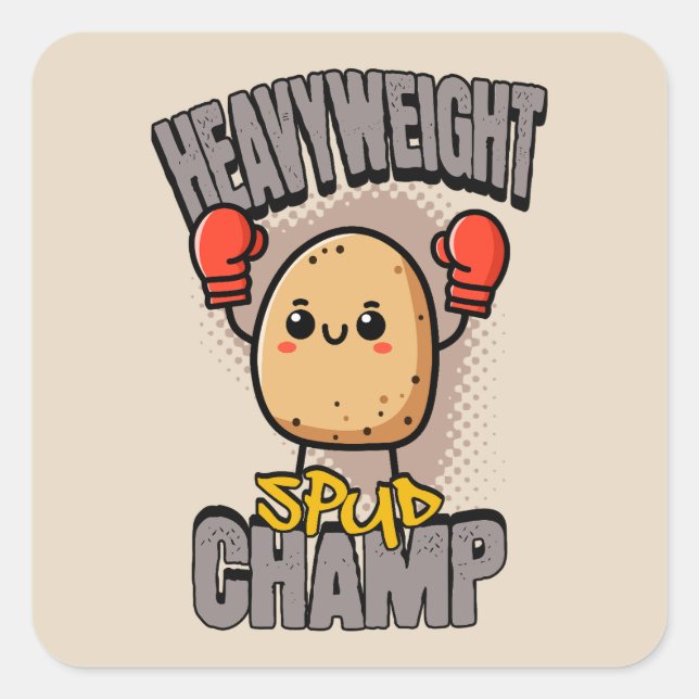 Pegatina Cuadrada Heavyweight Spud Champ Boxing Potato  (Anverso)