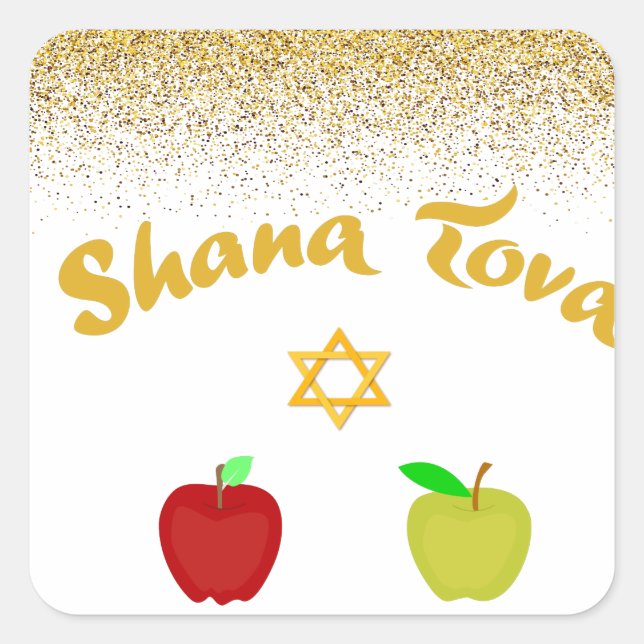 Pegatina Cuadrada Hebreo Shana Tova Star David (Anverso)