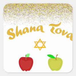 Pegatina Cuadrada Hebreo Shana Tova Star David