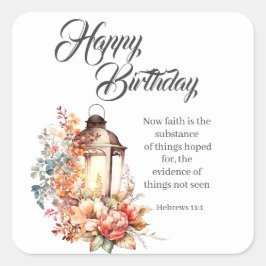 Pegatina Cuadrada Hebrews 11:1 Christian Birthday Wishes