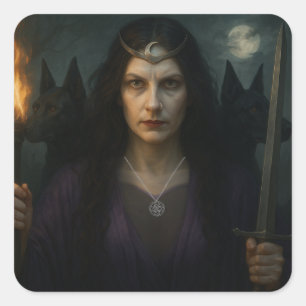 Pegatina Cuadrada Hecate, diosa de la encrucijada