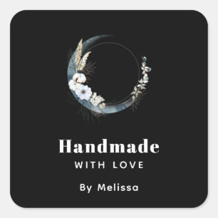 Pegatina Cuadrada Hecha a mano con amor Blue Crescent Moon