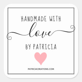 Pegatina Cuadrada Hecha a mano con el amor de la artesanía de corazó