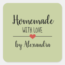 Pegatina Cuadrada Hecha en casa con el nombre del guión verde del sa