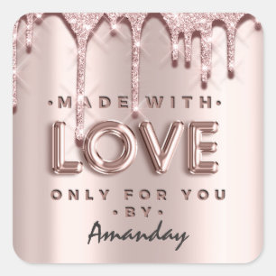 Pegatina Cuadrada Hecha Sólo Con Amor Por Usted Por Nombre Purpurina