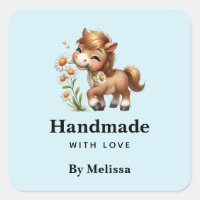 Hecho a mano con amor Cute Pony Comiendo Daisies