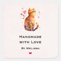 Hecho a mano con amor Cute Tabby Cat con corazones