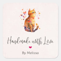 Hecho a mano con amor Cute Tabby Cat con corazones
