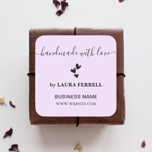 Pegatina Cuadrada Hecho a Mano con Amor Negocio de Lavanda Femenino