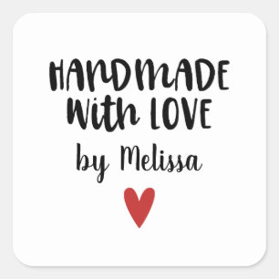 Pegatina Cuadrada Hecho a mano con amor personalizado