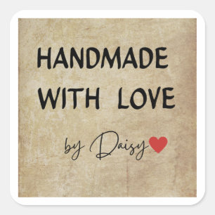 Pegatina Cuadrada Hecho a Mano con Amor por Daisy Sticker – Pequeño 