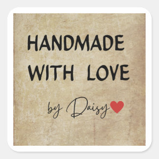 Pegatina Cuadrada Hecho a Mano con Amor por Daisy Sticker – Pequeño
