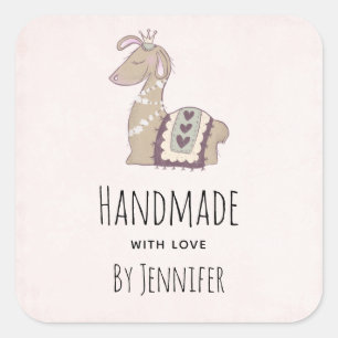 Pegatina Cuadrada Hecho a mano con amor, una llamada cariñosa con un