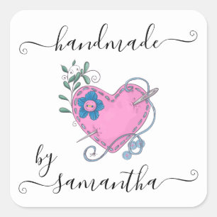 Pegatina Cuadrada Hecho a mano con corazón y botones bordados con no