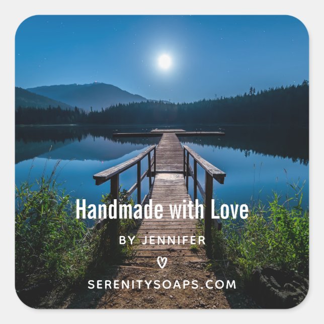 Pegatina Cuadrada Hecho a mano con Love Pier en la noche bajo una lu (Anverso)