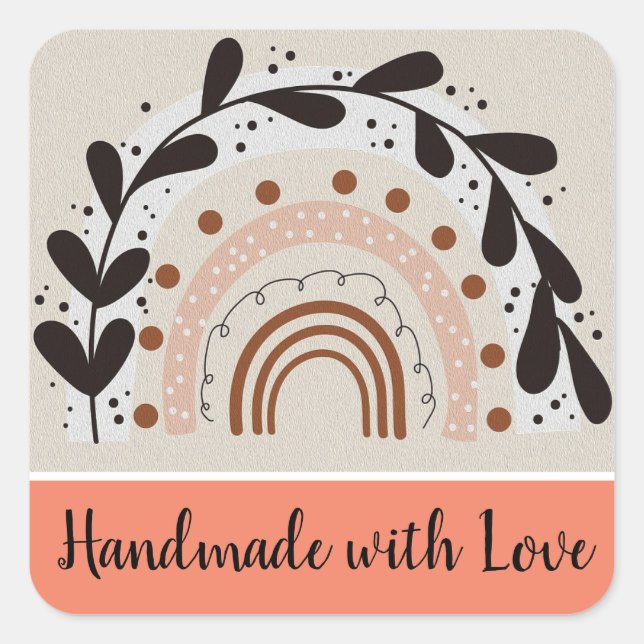 Pegatina Cuadrada Hecho a mano con pegatinas de amor (Anverso)