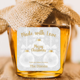 Pegatina Cuadrada Hecho con amor Comida de adornos navideños caseros