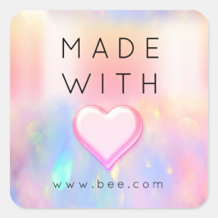 Pegatina Cuadrada Hecho con amor Corazón Pastel rosa Soap Holograma