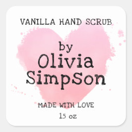 Pegatina Cuadrada Hecho con Amor Corazón Rosa Negocio Personalizado 