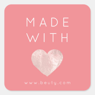 Pegatina Cuadrada Hecho con amor Corazón Rosa Nombre Web Simplemente