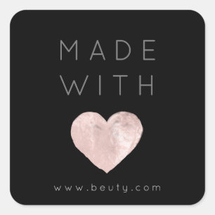 Pegatina Cuadrada Hecho con amor Corazón Rosa Nombre Web Simplemente