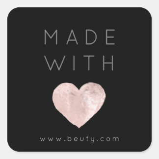 Pegatina Cuadrada Hecho con amor Corazón Rosa Nombre Web Simplemente