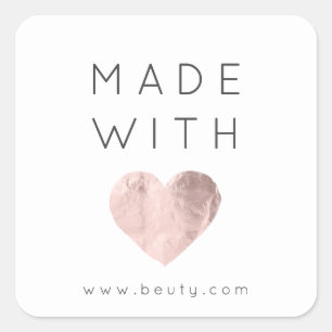 Pegatina Cuadrada Hecho con amor Corazón Rosa Rosa Nombre Web Negro
