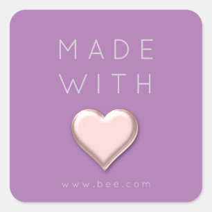 Pegatina Cuadrada Hecho con amor Corazón Rosa web Rubor Purple simpl