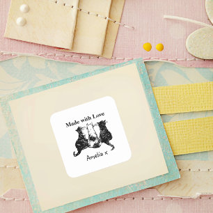 Pegatina Cuadrada Hecho con amor gatos adorables
