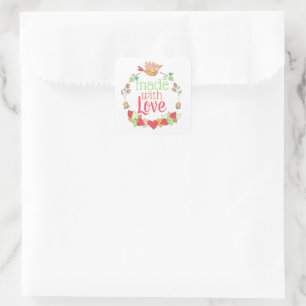 Pegatina Cuadrada Hecho con amor Pequeñas empresas