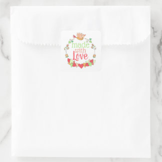 Pegatina Cuadrada Hecho con amor Pequeñas empresas