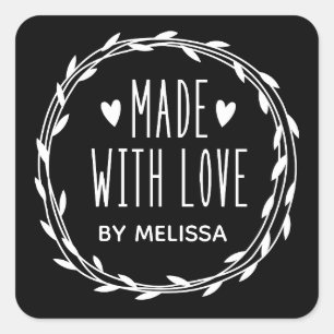 Pegatina Cuadrada Hecho con amor Wreath