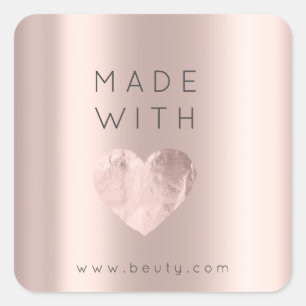 Pegatina Cuadrada Hecho con el nombre web de Love Heart Pink Rose