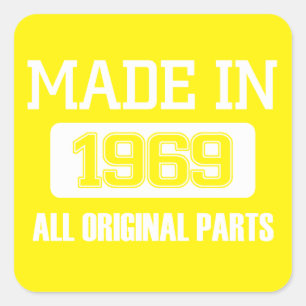 Pegatina Cuadrada Hecho en 1969 Todas las Piezas Originales