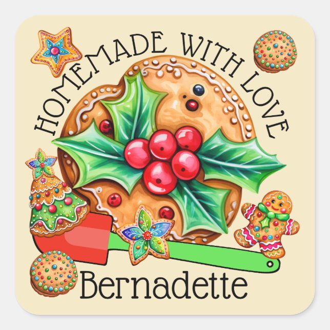 Pegatina Cuadrada Hecho en Casa Con Amor (Anverso)