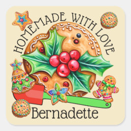 Pegatina Cuadrada Hecho en Casa Con Amor