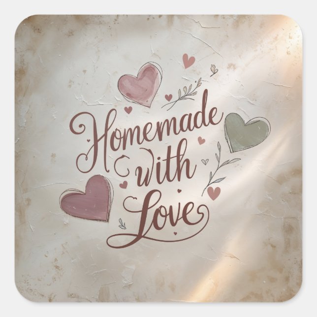 Pegatina Cuadrada Hecho en Casa con Amor Sticker (Anverso)