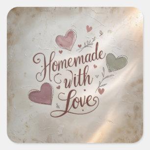 Pegatina Cuadrada Hecho en Casa con Amor Sticker