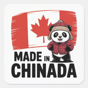 Pegatina Cuadrada Hecho en Chinada Panda - Chino canadiense