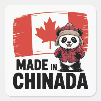 Pegatina Cuadrada Hecho en Chinada Panda - Chino canadiense