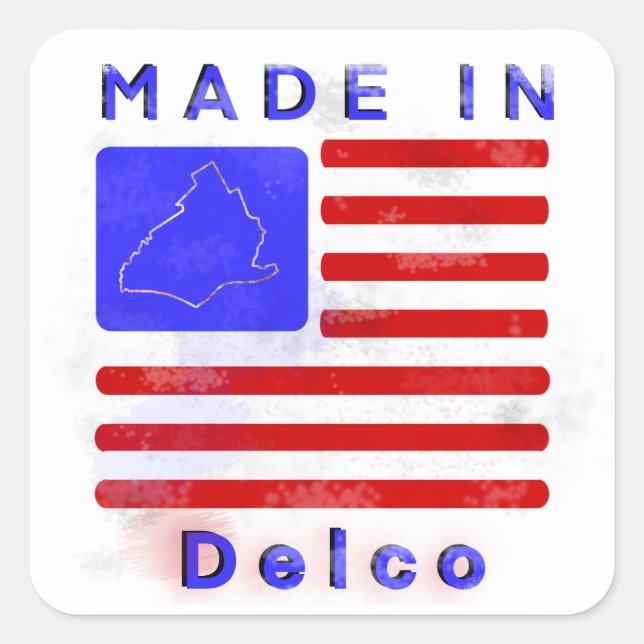 Pegatina Cuadrada Hecho en DELCO (Anverso)