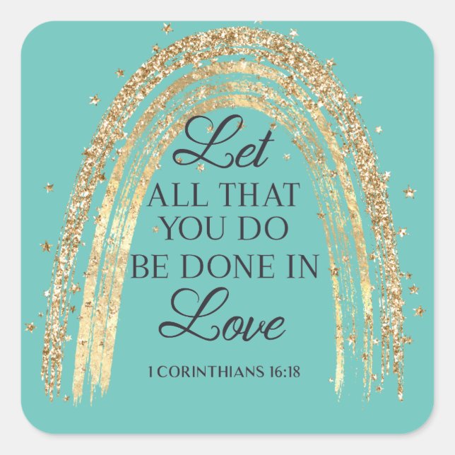 Pegatina Cuadrada Hecho en El Amor Del Arcoiris Oro (Anverso)