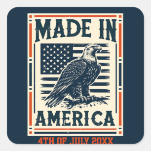 Pegatina Cuadrada Hecho en Estados Unidos Bandera Americana Águila 4